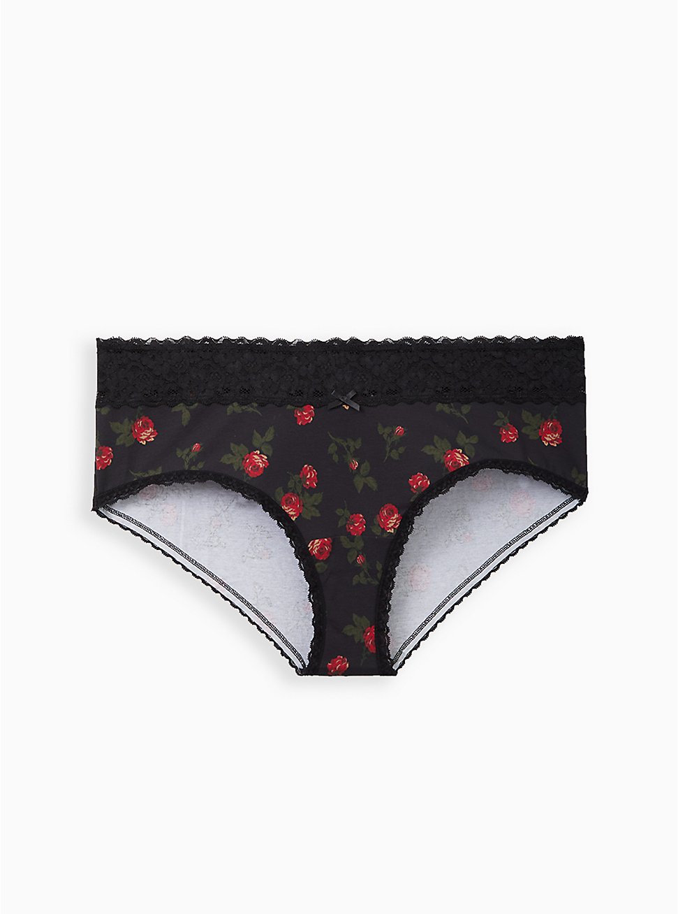 Plus Size Wide Lace Trim Cheeky Panty - Cotton Rose Black, , hi-res