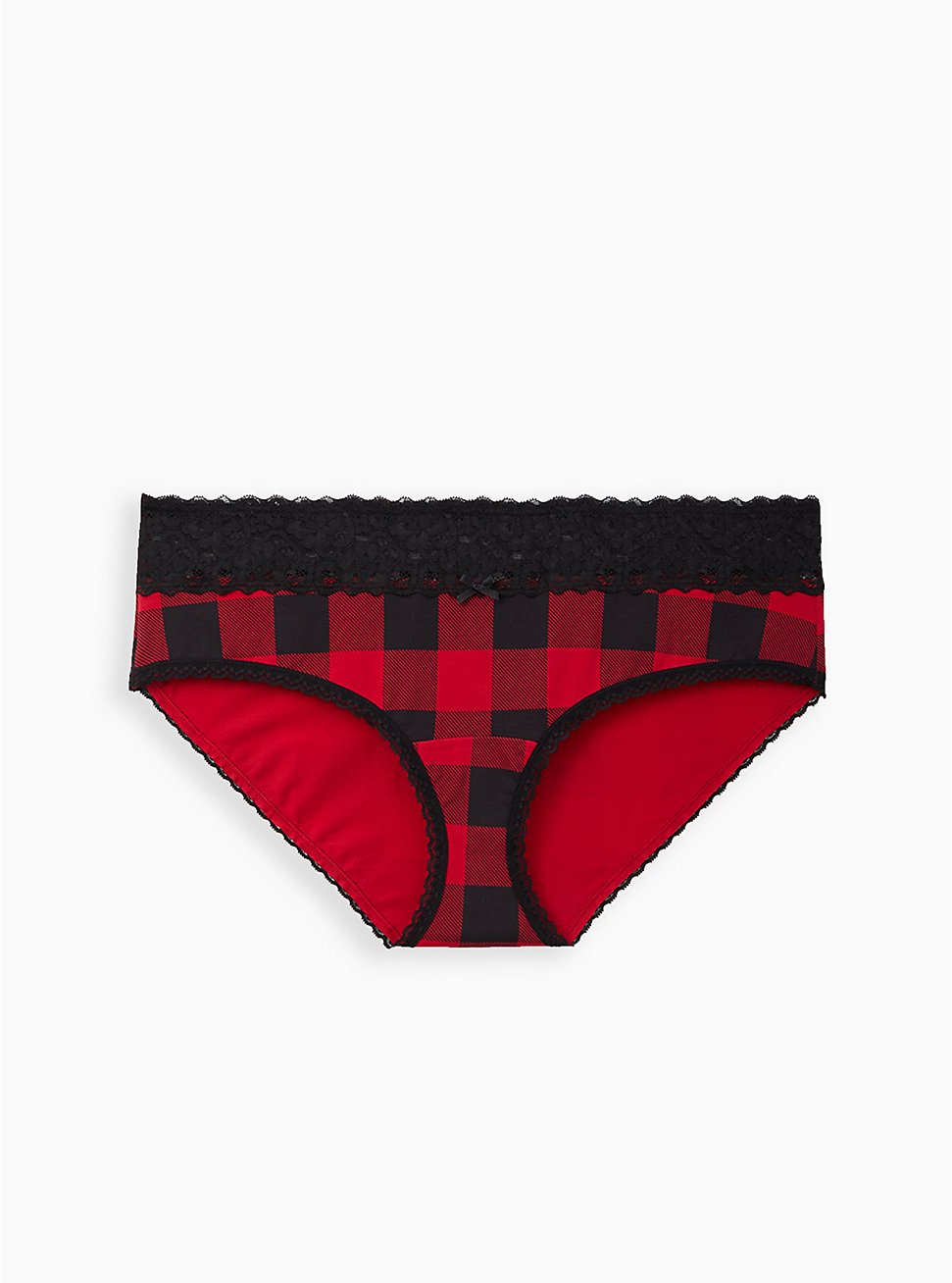 Wide Lace Hipster Panty - Cotton Buffalo Plaid Black & Red, BUFFALO CHECK, hi-res
