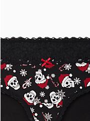 Wide Lace Trim Hipster Panty - Cotton Holiday Skulls Black, EDGY HOLIDAY SKULLS, alternate