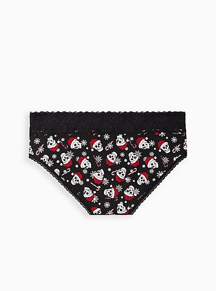 Plus Size Wide Lace Trim Hipster Panty - Cotton Holiday Skulls Black, EDGY HOLIDAY SKULLS, alternate
