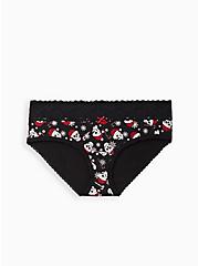 Plus Size Wide Lace Trim Hipster Panty - Cotton Holiday Skulls Black, EDGY HOLIDAY SKULLS, hi-res