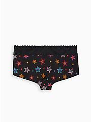Plus Size Wide Lace Trim Boyshort Panty - Cotton Stars Black, OUTLINE EXTRA STAR- BLACK, alternate