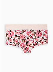 Plus Size Wide Lace Boyshort Panty - Cotton Floral Pink, , alternate