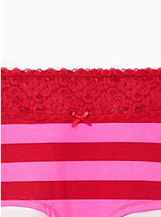 Wide Lace Trim Boyshort Panty - Cotton Stripe Red & Pink, VICTORIA STRIPE- RED, alternate