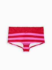 Wide Lace Trim Boyshort Panty - Cotton Stripe Red & Pink, VICTORIA STRIPE- RED, hi-res