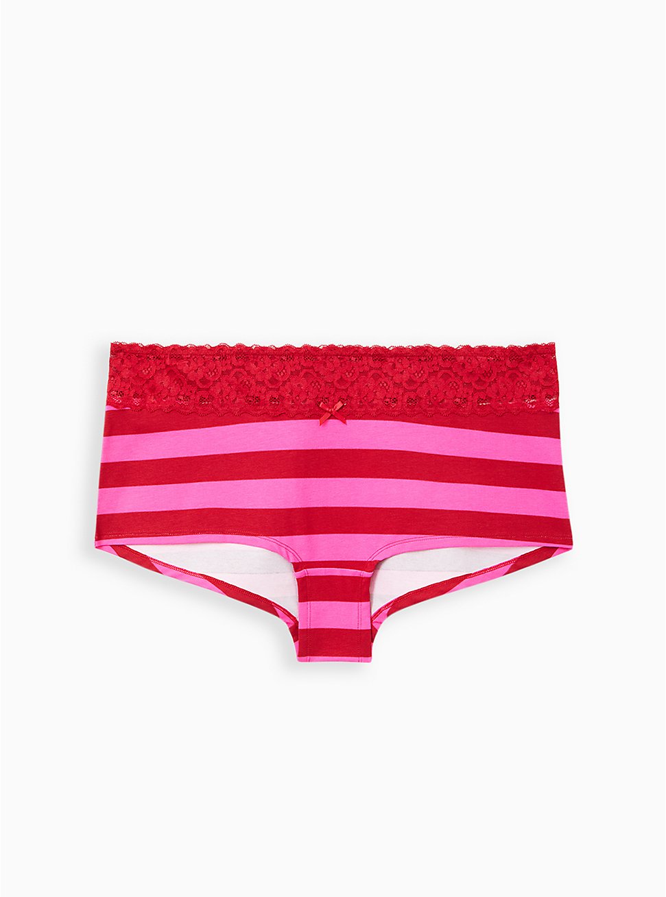 Wide Lace Trim Boyshort Panty - Cotton Stripe Red & Pink, VICTORIA STRIPE- RED, hi-res
