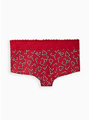 Wide Lace Trim Boyshort Panty - Cotton Candy Cane Red, CANDY CANES, alternate
