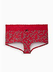 Wide Lace Trim Boyshort Panty - Cotton Candy Cane Red, CANDY CANES, hi-res