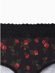 Plus Size  Wide Lace Trim Brief Panty - Cotton Rose Black, ROSE CONFETTI FLORAL, alternate