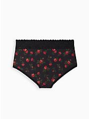 Plus Size  Wide Lace Trim Brief Panty - Cotton Rose Black, ROSE CONFETTI FLORAL, alternate