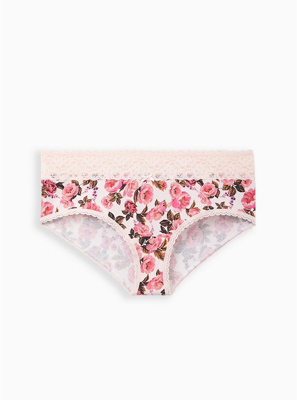 Wide Lace Cheeky Panty - Cotton Floral Pink, , hi-res