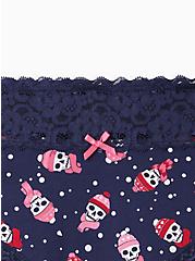Cheeky Panty - Cotton Cozy Skulls Navy with Wide Lace Trim, COZY SKULLS, alternate