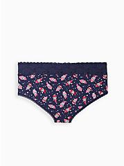 Cheeky Panty - Cotton Cozy Skulls Navy with Wide Lace Trim, COZY SKULLS, alternate