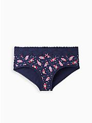 Plus Size Cheeky Panty - Cotton Cozy Skulls Navy with Wide Lace Trim, COZY SKULLS, hi-res