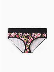 Wide Lace Hipster Panty - Cotton Floral Black, DARLING FLORAL, hi-res