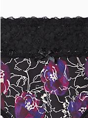 Plus Size Wide Lace Trim Cheeky Panty - Cotton Floral Black, WATER OUTLINE FLORAL, alternate