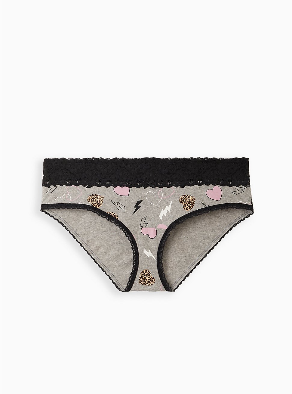 Hipster Panty - Wide Lace Cotton Heather Grey Hearts & Bolts, MULTI, hi-res