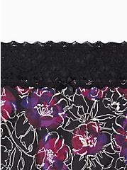 Plus Size Wide Lace Trim Boyshort Panty - Cotton Floral Black, WATER OUTLINE FLORAL, alternate