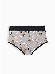 Wide Lace Trim Brief Panty - Cotton Hearts & Bolts Heather Grey, MULTI, alternate