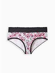 Wide Lace Cheeky Panty - Cotton Floral White, WATER OUTLINE FLORAL, hi-res