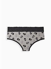Plus Size Wide Lace Trim Cheeky Panty - Cotton Skulls Grey, MERRY SKULL, alternate