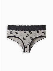 Plus Size Wide Lace Trim Cheeky Panty - Cotton Skulls Grey, MERRY SKULL, hi-res