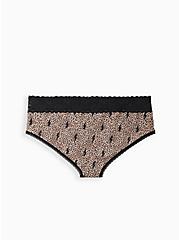 Plus Size Cheeky Panty - Wide Lace Cotton Leopard Bolts, LEOPARD - TAN, alternate