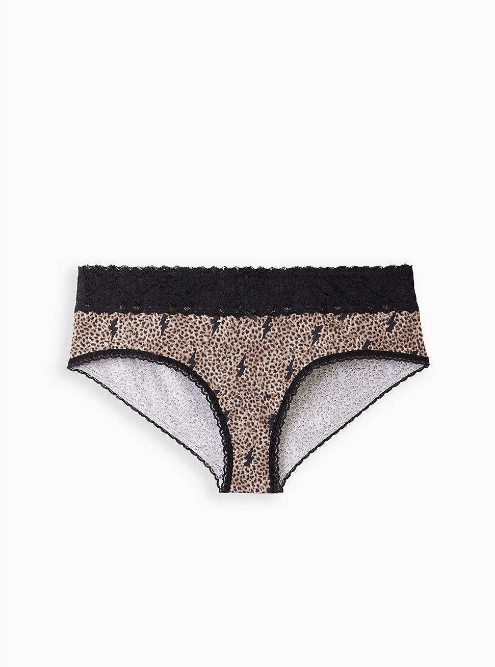 Plus Size Cheeky Panty - Wide Lace Cotton Leopard Bolts, LEOPARD - TAN, hi-res