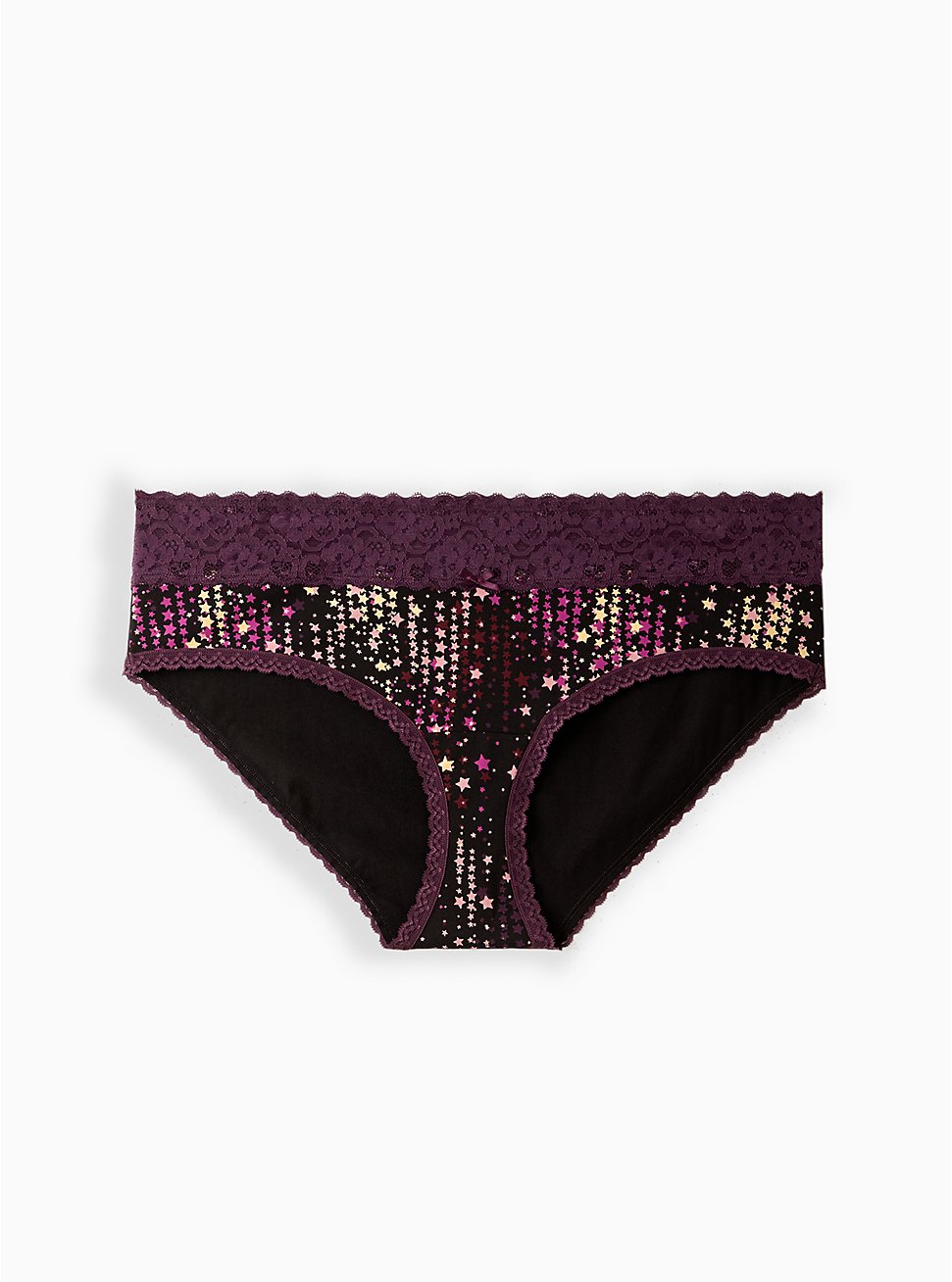 Plus Size Wide Lace Hipster Panty - Cotton Stars Purple, STAR LAYERS, hi-res