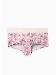 Plus Size Wide Lace Trim Boyshort Panty - Cotton Pink, DOGWOOD PINK, hi-res
