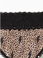 Plus Size Wide Lace Thong Panty - Cotton Leopard Bolts, , alternate