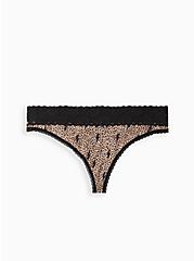 Plus Size Wide Lace Thong Panty - Cotton Leopard Bolts, , hi-res