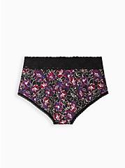 Wide Lace Brief Panty - Cotton Floral Purple, WATER OUTLINE FLORAL, alternate