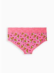 Plus Size Cheeky Panty - Cotton Wide Lace Pizza Hearts Pink, PIZZA MY HEART- PINK, alternate