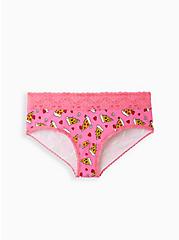 Plus Size Cheeky Panty - Cotton Wide Lace Pizza Hearts Pink, PIZZA MY HEART- PINK, hi-res