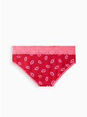 Plus Size Wide Lace Trim Hipster Panty - Cotton Lips Red, HOLIDAY LIPS- RED, alternate