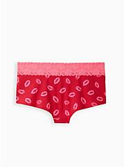 Plus Size Wide Lace Boyshort Panty - Cotton Lips Red, HOLIDAY LIPS- RED, alternate