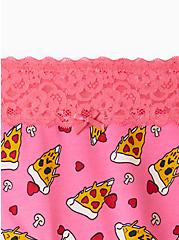 Plus Size Boyshort Panty - Cotton Wide Lace Pizza Hearts Pink, PIZZA MY HEART- PINK, alternate