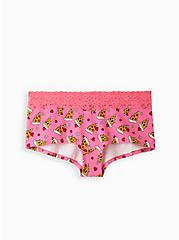 Plus Size Boyshort Panty - Cotton Wide Lace Pizza Hearts Pink, PIZZA MY HEART- PINK, hi-res