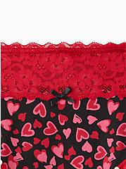 Wide Lace Trim Thong Panty - Cotton Hearts, CARTOON HEARTS, alternate
