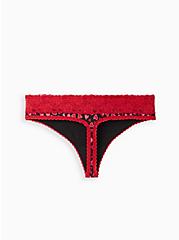 Wide Lace Trim Thong Panty - Cotton Hearts, CARTOON HEARTS, alternate