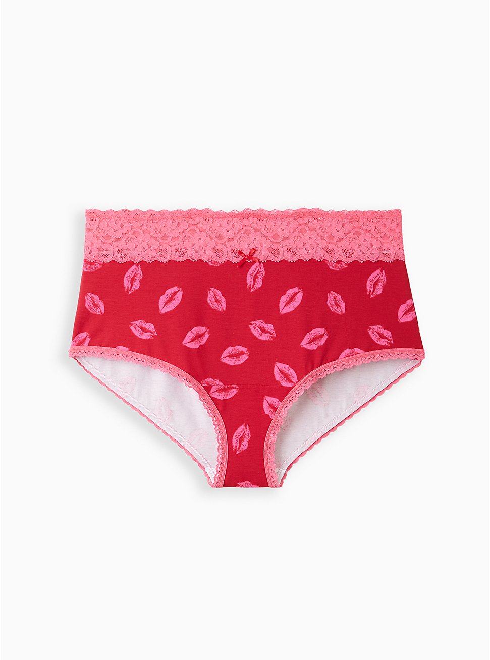 Wide Lace Trim Brief Panty - Cotton Lips Red, HOLIDAY LIPS- RED, hi-res