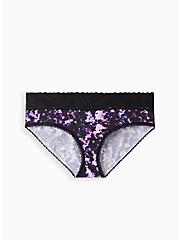 Plus Size Wide Lace Hipster Panty - Cotton Galaxy Dye Black, GALAXY DYE- PURPLE, hi-res