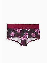 Wide Lace Trim Boyshort Panty - Cotton Floral Black, , hi-res