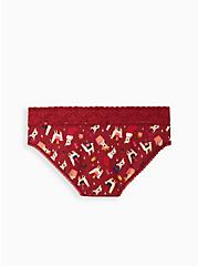 Plus Size Wide Lace Trim Hipster Panty - Cotton Festive Llama Red, FESTIVE LLAMAS, alternate