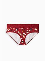 Plus Size Wide Lace Trim Hipster Panty - Cotton Festive Llama Red, FESTIVE LLAMAS, hi-res