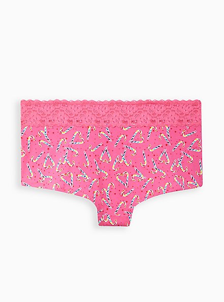 Wide Lace Trim Boyshort Panty - Cotton Candy Cane Pink, CANDY CANES, alternate