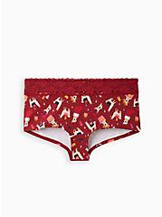 Wide Lace Trim Boyshort Panty - Cotton Festive Llama Red, FESTIVE LLAMAS, hi-res