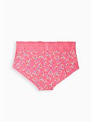 Plus Size Wide Lace Trim Brief Panty - Cotton Candy Cane Pink, CANDY CANES, alternate