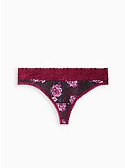 Wide Lace Thong Panty - Floral Black, , hi-res